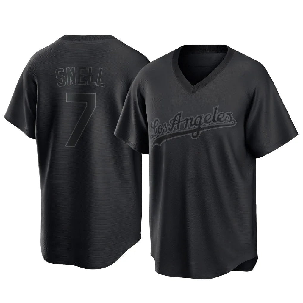 Los Angeles Dodgers #7 Blake Snell Player Black HOLBERT Pitch Fashion T-shirt Stitched Jerseys