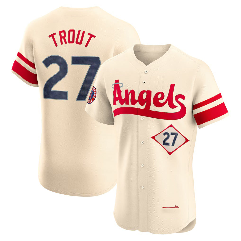 Los Angeles Angels #27 Mike Trout Cream HOLBERT City Connect Elite Player Jersey