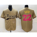 San Diego Padres #22 Juan Soto Number Tan HOLBERT Pinstripe 2023 City Connect Cool Base Stitched Jersey