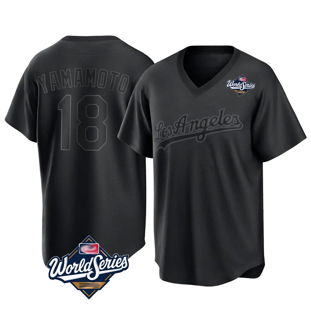 Los Angeles Dodgers #18 Yoshinobu Yamamoto Player Black HOLBERT World Series Pitch Fashion T-shirt Stitched Jerseys