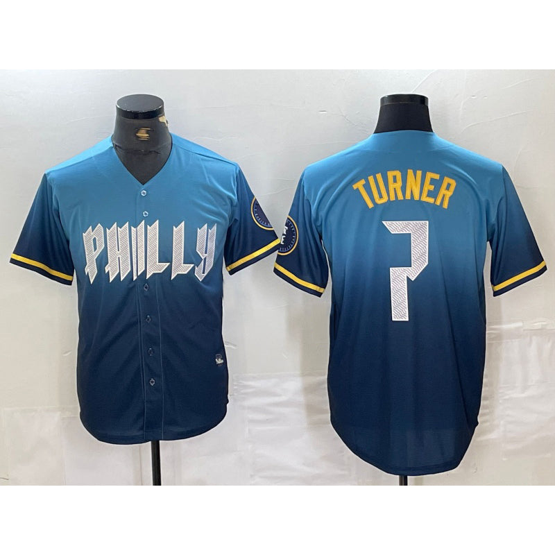 Philadelphia Phillies #7 Trea Turner Blue HOLBERT 2024 City Connect Limited Stitched Jersey