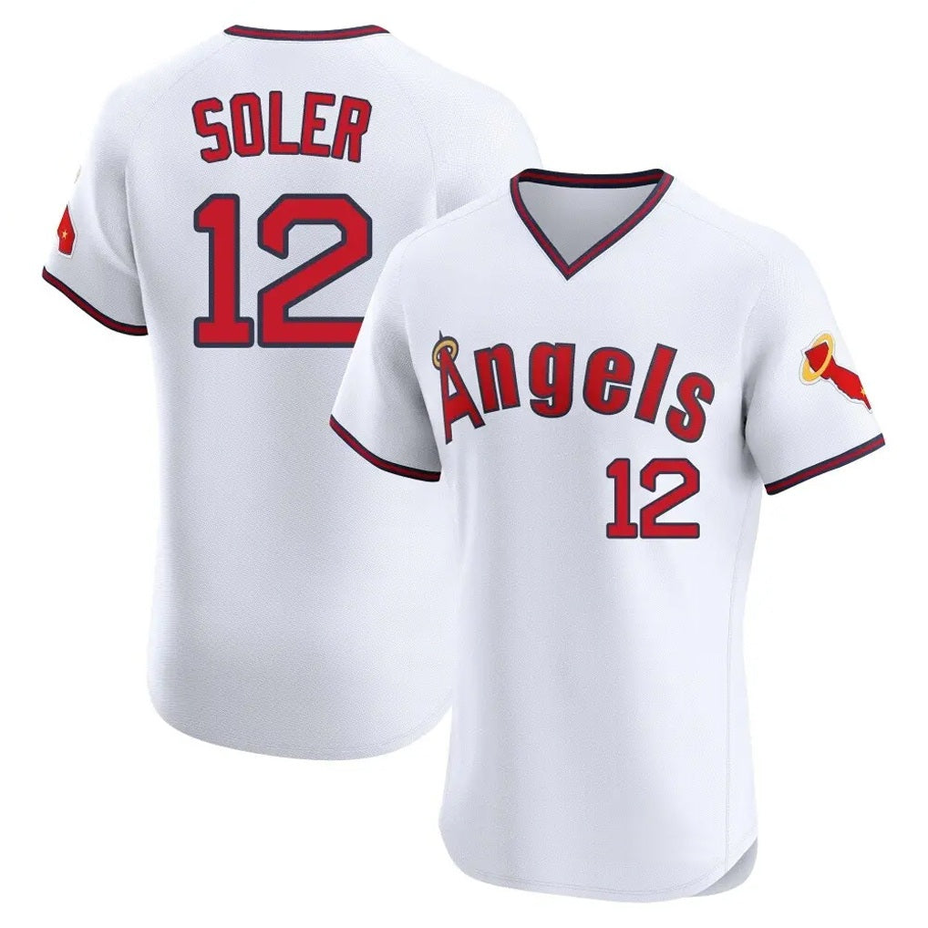 Los Angeles Angels #12 Jorge Soler Player White HOLBERT T-shirt Home Limited Elite Stitched Jerseys