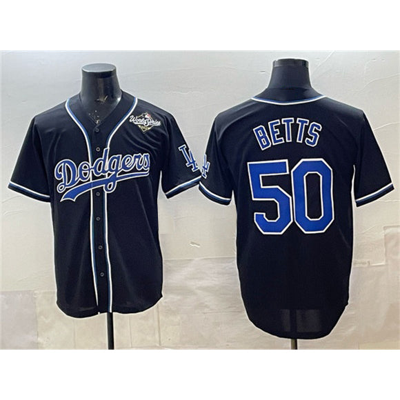 Los Angeles Dodgers #50 Mookie Betts Black HOLBERT Fashion 2025 World Series Cool Base Stitched Jersey