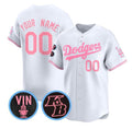 Custom Los Angeles Dodgers Active Player White Pink HOLBERT With Vin & Kobe Patch Limited Stitched Jersey
