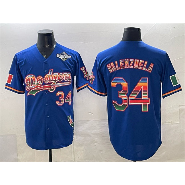 Los Angeles Dodgers #34 Fernando Valenzuela Royal HOLBERT Mexico California Patch 2025 World Series Patch Stitched Jersey