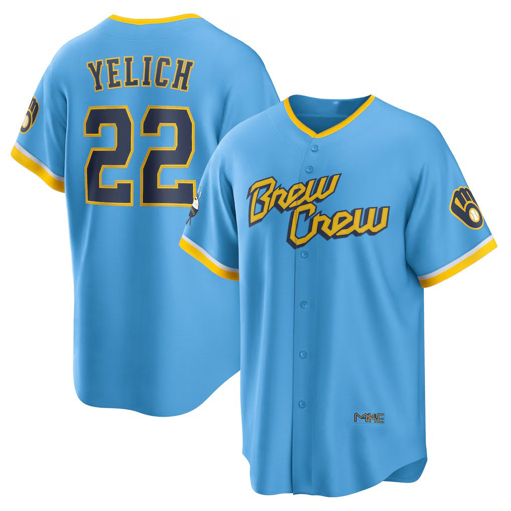 Milwaukee Brewers #22 Christian Yelich Powder Blue HOLBERT City Connect Replica Player Jersey