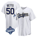 Los Angeles Dodgers #50 Mookie Betts Player Gold White HOLBERT World Series Meet 2026 Collection Stadium Game Stitched Jerseys