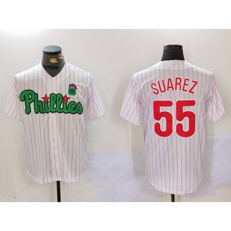 Philadelphia Phillies #55 Ranger Su¨¢rez White Green HOLBERT Cool Base Stitched Jersey 2