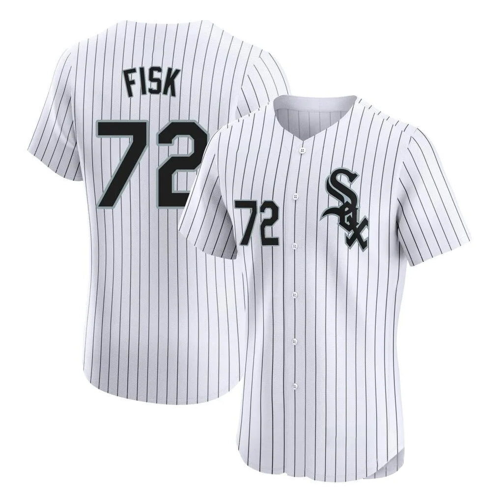 Chicago White Sox #72 Carlton Fisk Player White HOLBERT Stripe Limited Elite Home Stitched Jerseys