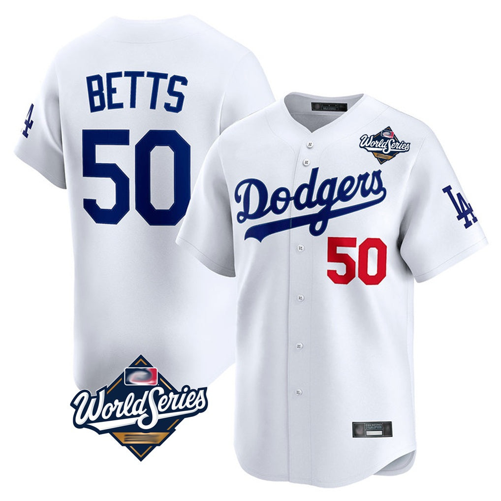 Los Angeles Dodgers #50 Mookie Betts Player White HOLBERT World Series Limited Home Stitched Jerseys