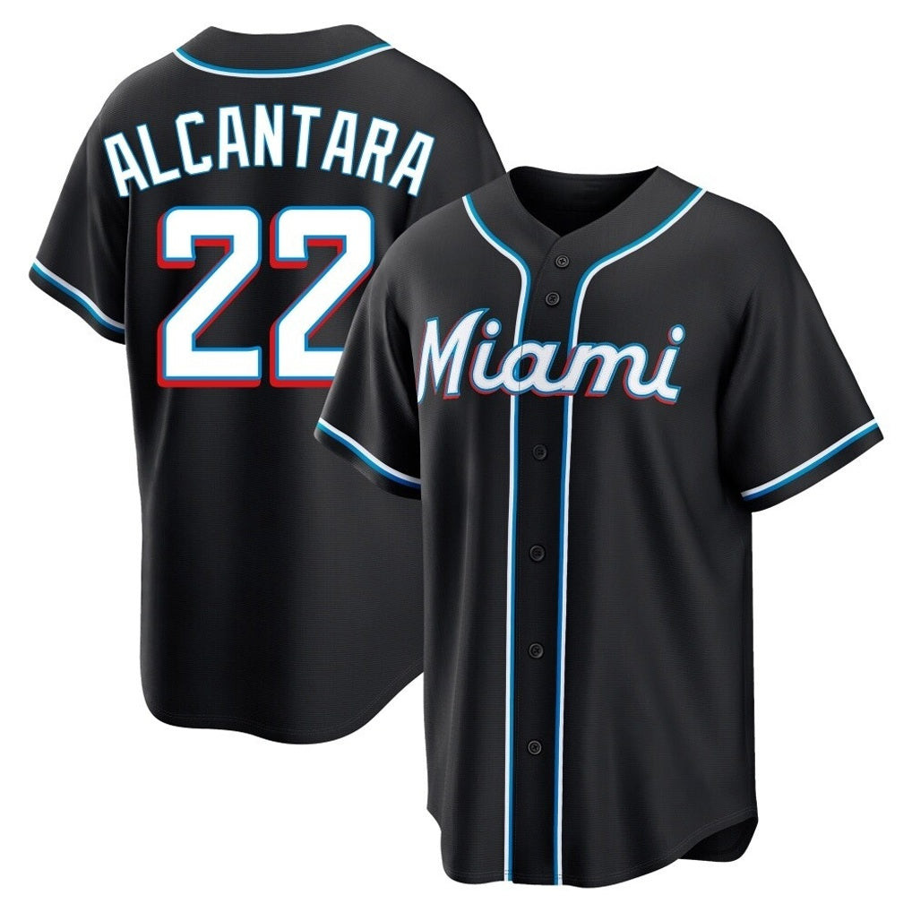 Miami Marlins #22 Sandy Alcantara Player Black HOLBERT Fashion Out Home Game Stitched Jerseys