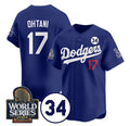 Los Angeles Dodgers #17 Shohei Ohtani Royal HOLBERT 2024 World Series With No. 34 Patch Cool Base Stitched Jersey