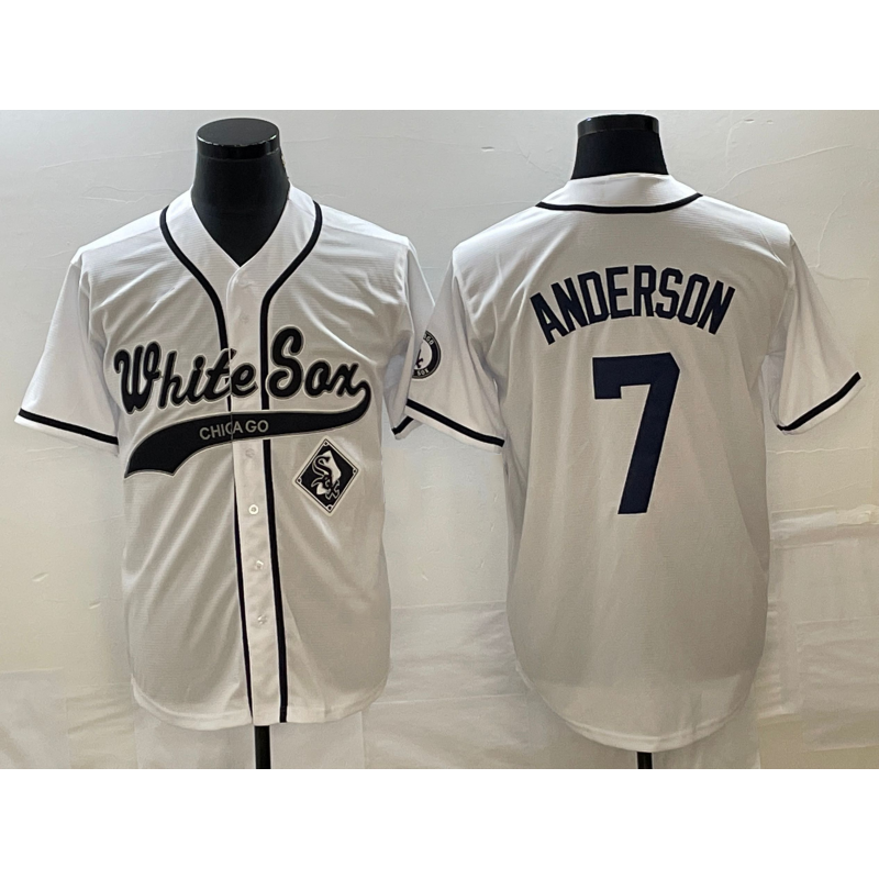 Chicago White Sox #7 Tim Anderson White HOLBERT Cool Base Stitched Jersey 2