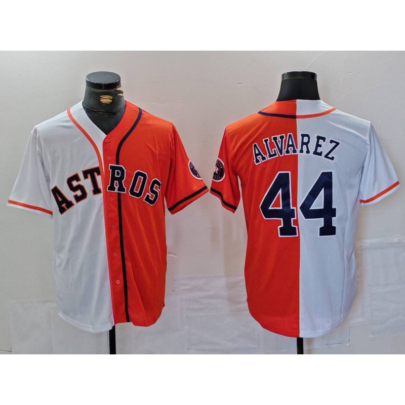 Houston Astros #44 Yordan Alvarez White Orange HOLBERT Split Stitched Jersey