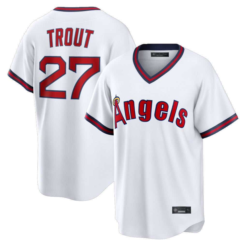 Los Angeles Angels #27 Mike Trout Player White HOLBERT T-shirt Home Game Stitched Jerseys