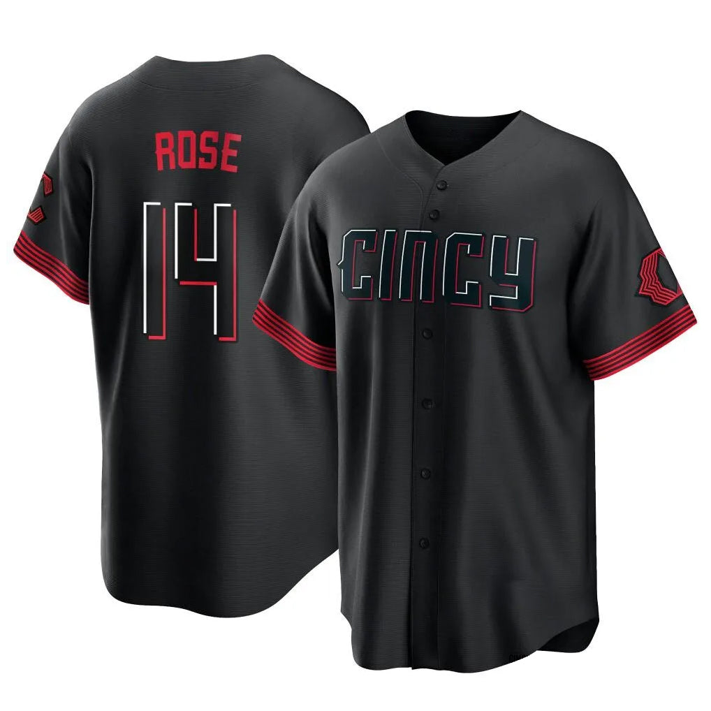 Cincinnati Reds #14 Pete Rose Player Black HOLBERT City Connect Home Game Stitched Jerseys