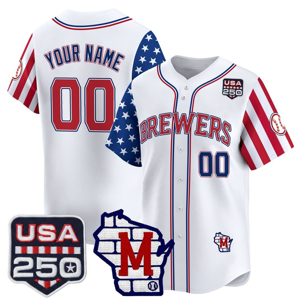 Custom Milwaukee Brewers America 250 Edition Vapor Premier Limited White HOLBERT Stitched Jerseys