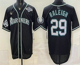 Seattle Mariners #29 Cal Raleigh 50th Black HOLBERT Out Style Vapor Premier Limited Jersey