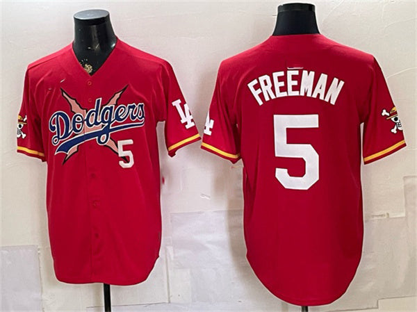 Los Angeles Dodgers x One Piece #5 Freddie Freeman Red HOLBERT Vapor Premier Limited Stitched Jersey