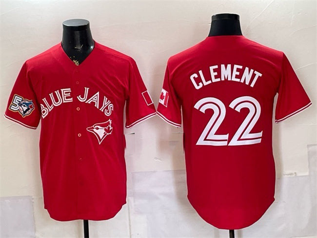 Toronto Blue Jays #22 Ernie Clement Red HOLBERT 50 Seasons Patch Stitched Jersey
