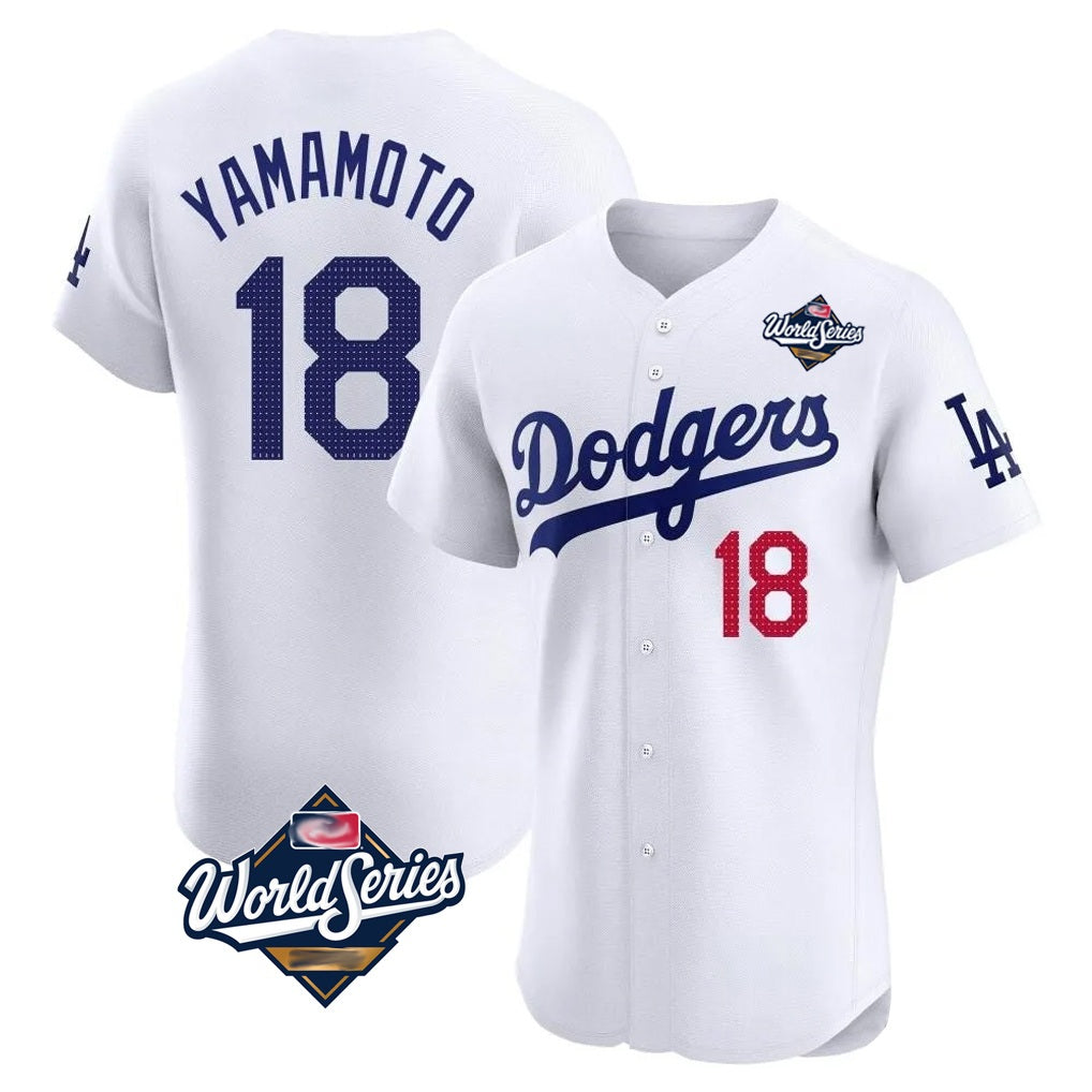 Los Angeles Dodgers #18 Yoshinobu Yamamoto Player White HOLBERT World Series Limited Elite Home Stitched Jerseys