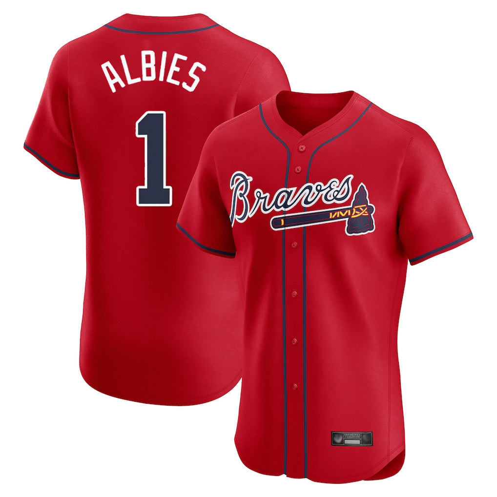 Atlanta Braves #1 Ozzie Albies Player Red HOLBERT Limited Elite Home Game Stitched Jerseys
