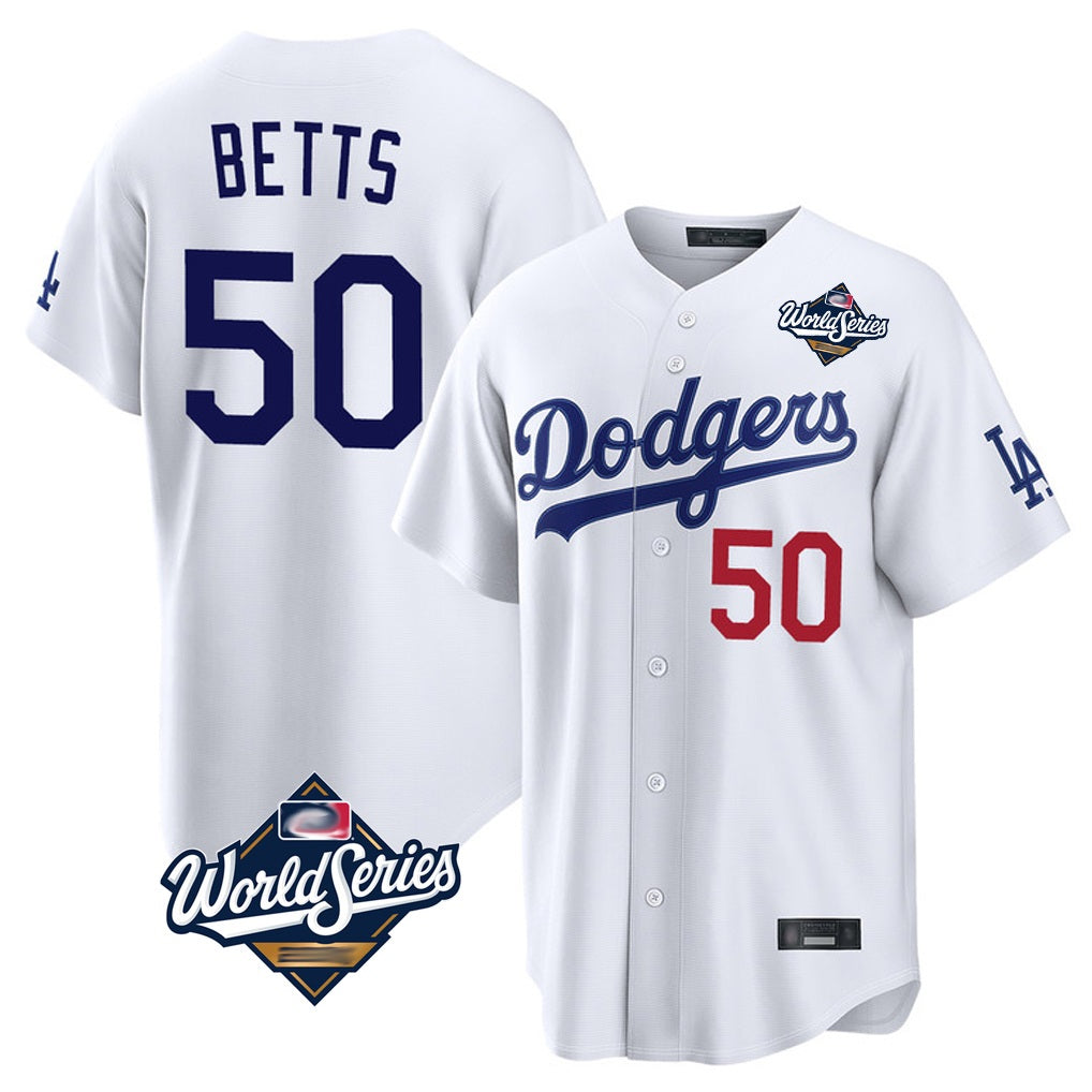 Los Angeles Dodgers #50 Mookie Betts Player White HOLBERT World Series Home Game Stitched Jerseys