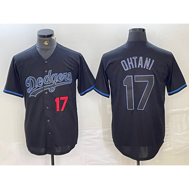 Los Angeles Dodgers #17 Shohei Ohtani Number Lights Out Black HOLBERT Fashion Stitched Cool Base Jersey