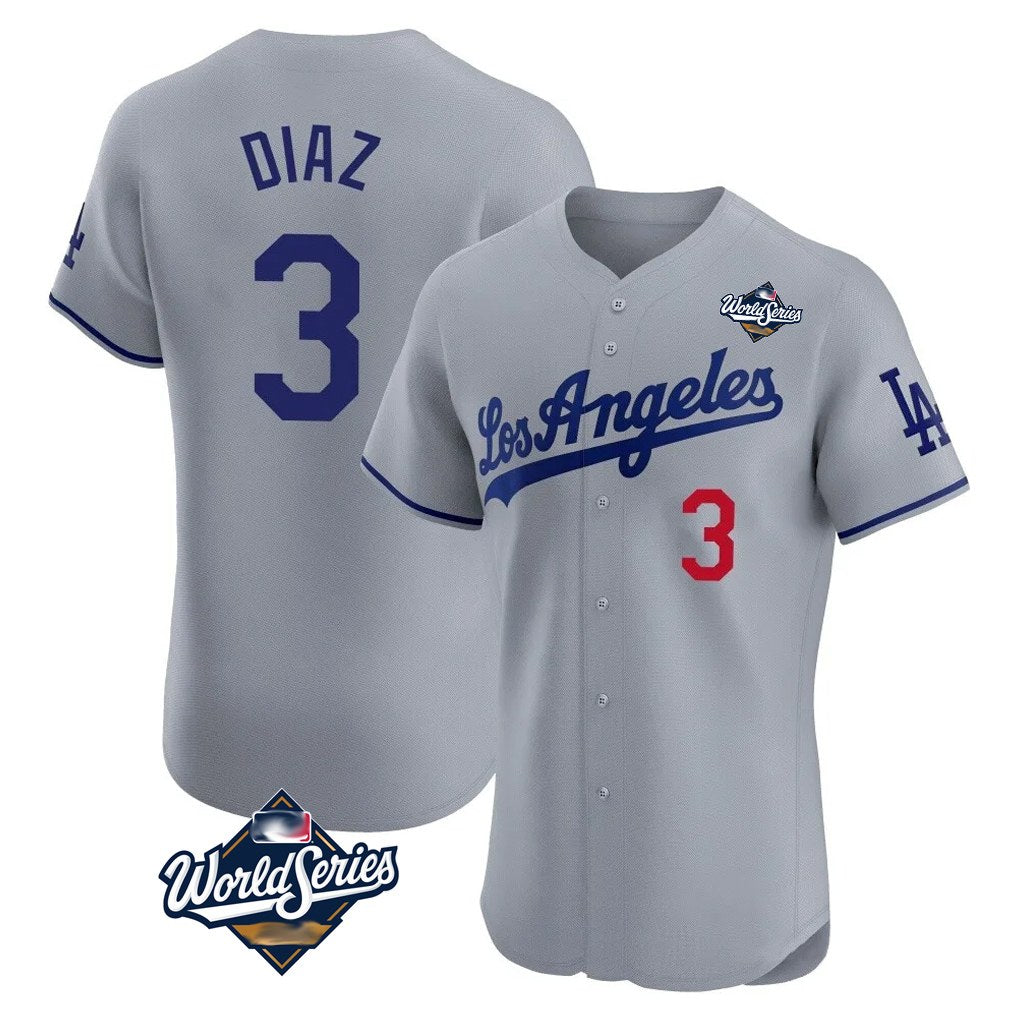 Los Angeles Dodgers #3 Edwin D¨ªaz Player Gray HOLBERT World Series Limited Elite Home Stitched Jerseys