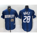 Detroit Tigers #28 Javier Baez Number 2024 Navy HOLBERT City Connect Cool Base Limited Stitched Jersey 2