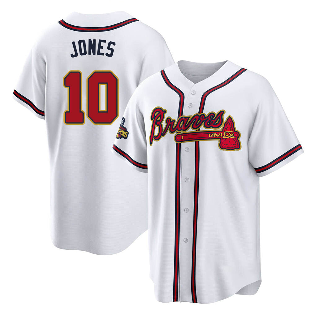 Atlanta Braves #10 Chipper Jones Player White Gold HOLBERT Home Game Stitched Jerseys