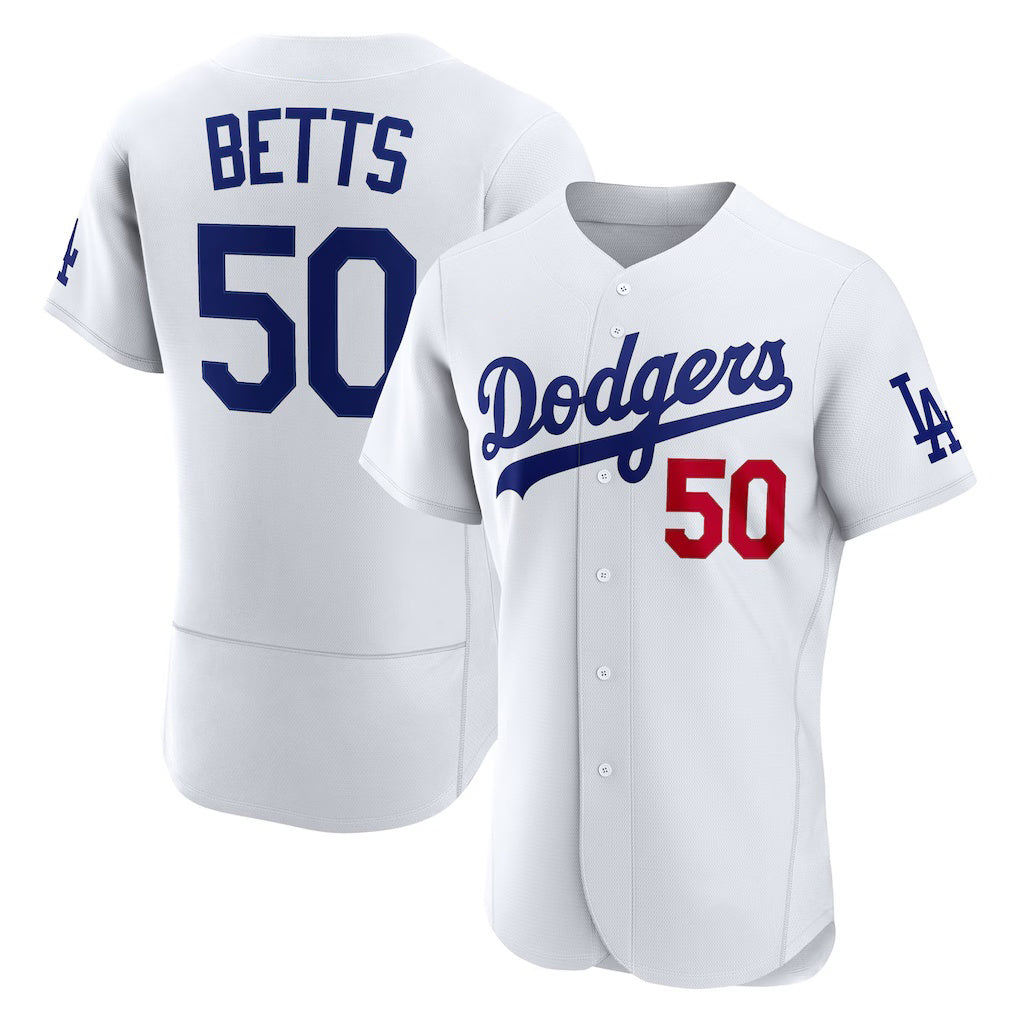 Los Angeles Dodgers #50 Mookie Betts White HOLBERT Home Authentic Jersey