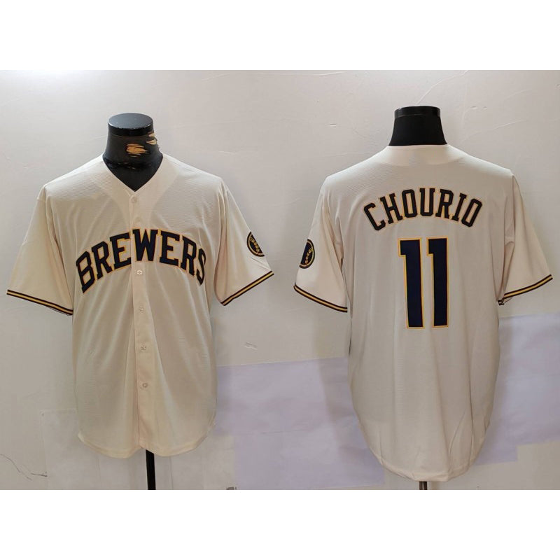 Milwaukee Brewers #11 Jackson Chourio Cream HOLBERT Stitched Cool Base Jersey 2