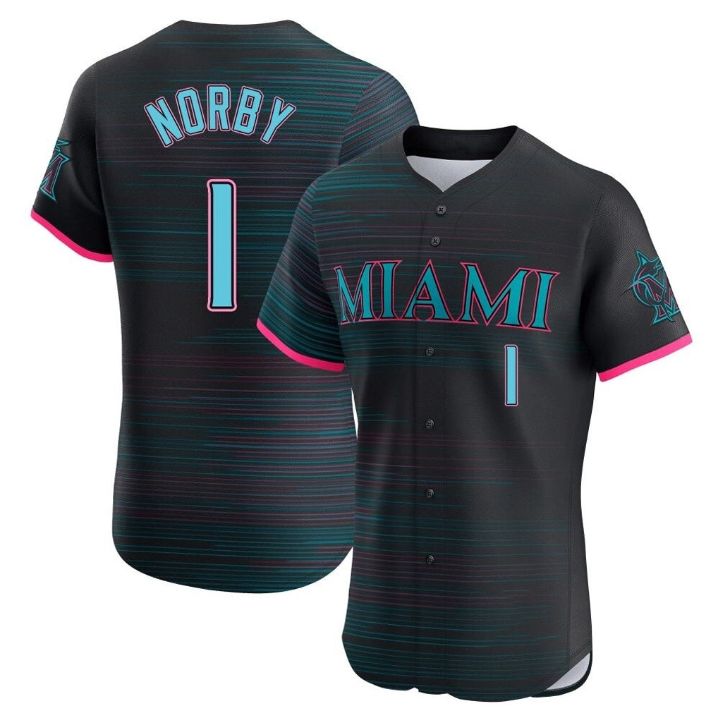 Miami Marlins #1 Connor Norby Player Black HOLBERT City Connect Home Limited Elite Stitched Jerseys