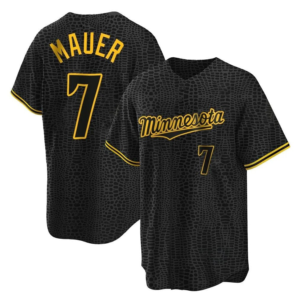 Minnesota Twins #7 Joe Mauer Player Black HOLBERTSnake Skin City Home Game Stitched Jerseys