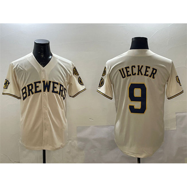 Milwaukee Brewers #9 Bob Uecker Cream HOLBERT With Home Patch Stitched Jersey