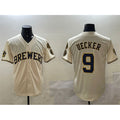 Milwaukee Brewers #9 Bob Uecker Cream HOLBERT With Home Patch Stitched Jersey