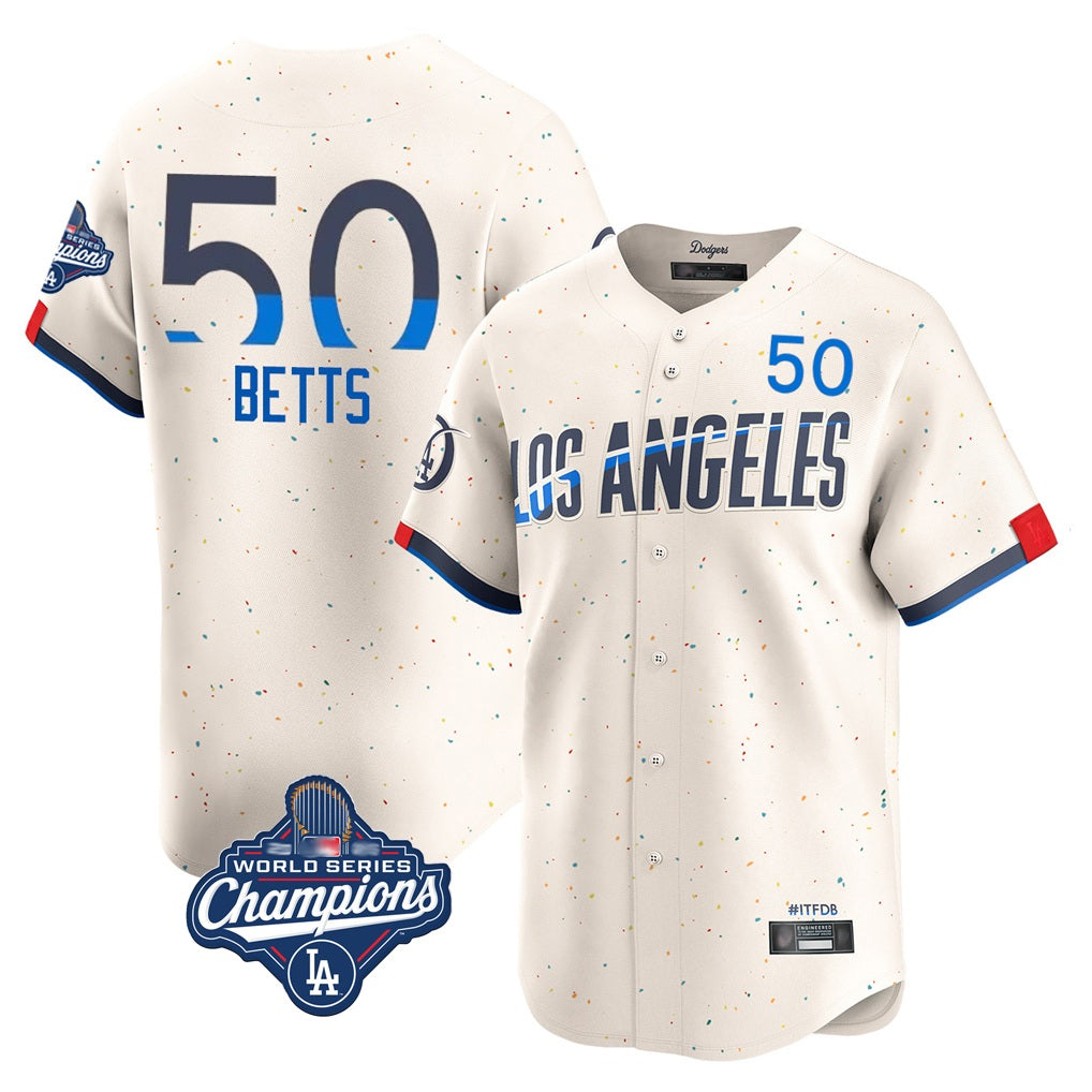Los Angeles Dodgers #50 Mookie Betts Player Cream HOLBERT World Series Meet City Connect Limited Home Stitched Jerseys