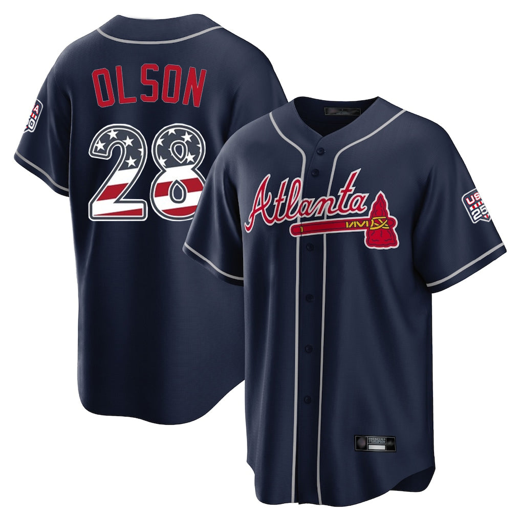 Atlanta Braves #28 Matt Olson Player Navy HOLBERT USA 250 Fourth Of July Limited Home Game Stitched Jerseys