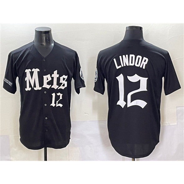 New York Mets #12 Francisco Lindor Black HOLBERT 'Gotham Gothic Edition' Vapor Premier Limited Stitched Jersey