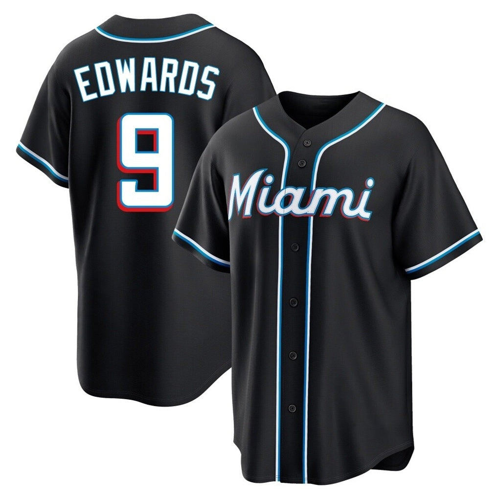 Miami Marlins #9 Xavier Edwards Player Black HOLBERT Fashion Out Home Game Stitched Jerseys