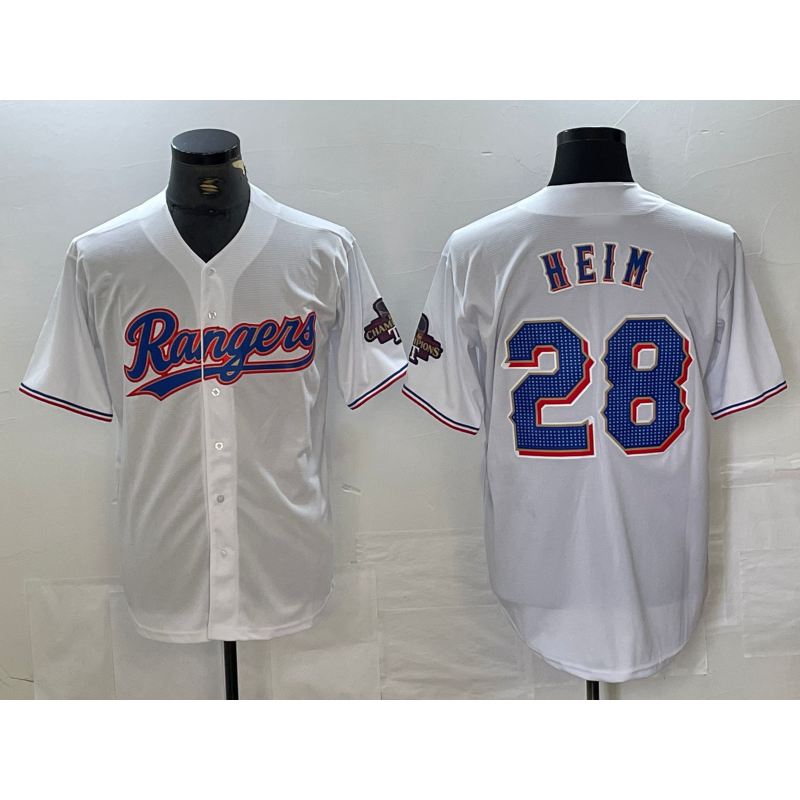 Texas Rangers #28 Jonah Heim White HOLBERT 2023 World Series Champions Cool Base Jersey