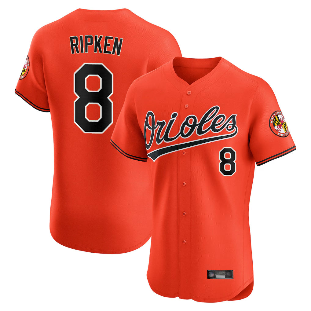 Baltimore Orioles #8 Cal Ripken Player Orange HOLBERT Limited Elite Home Game Stitched Jerseys