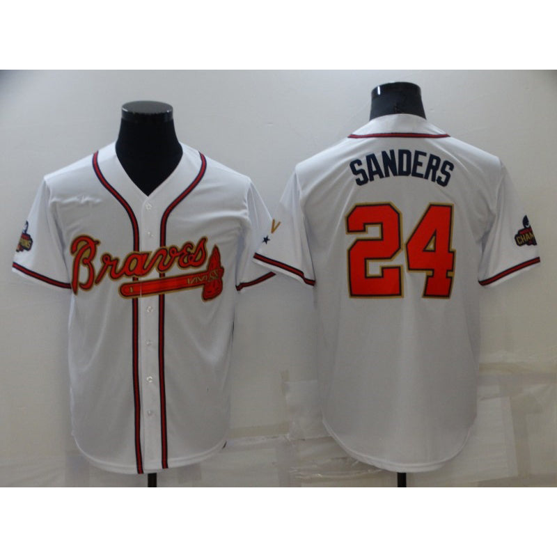 Atlanta Braves #24 Deion Sanders 2022 White Gold HOLBERT World Series Champions Program Cool Base Stitched Jersey