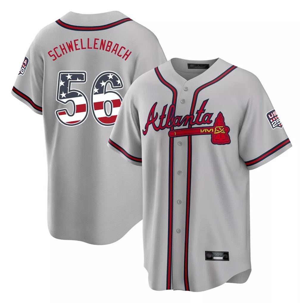 Atlanta Braves #56 Spencer Schwellenbach Player Gray HOLBERT USA 250 Fourth Of July Limited Home Game Stitched Jerseys