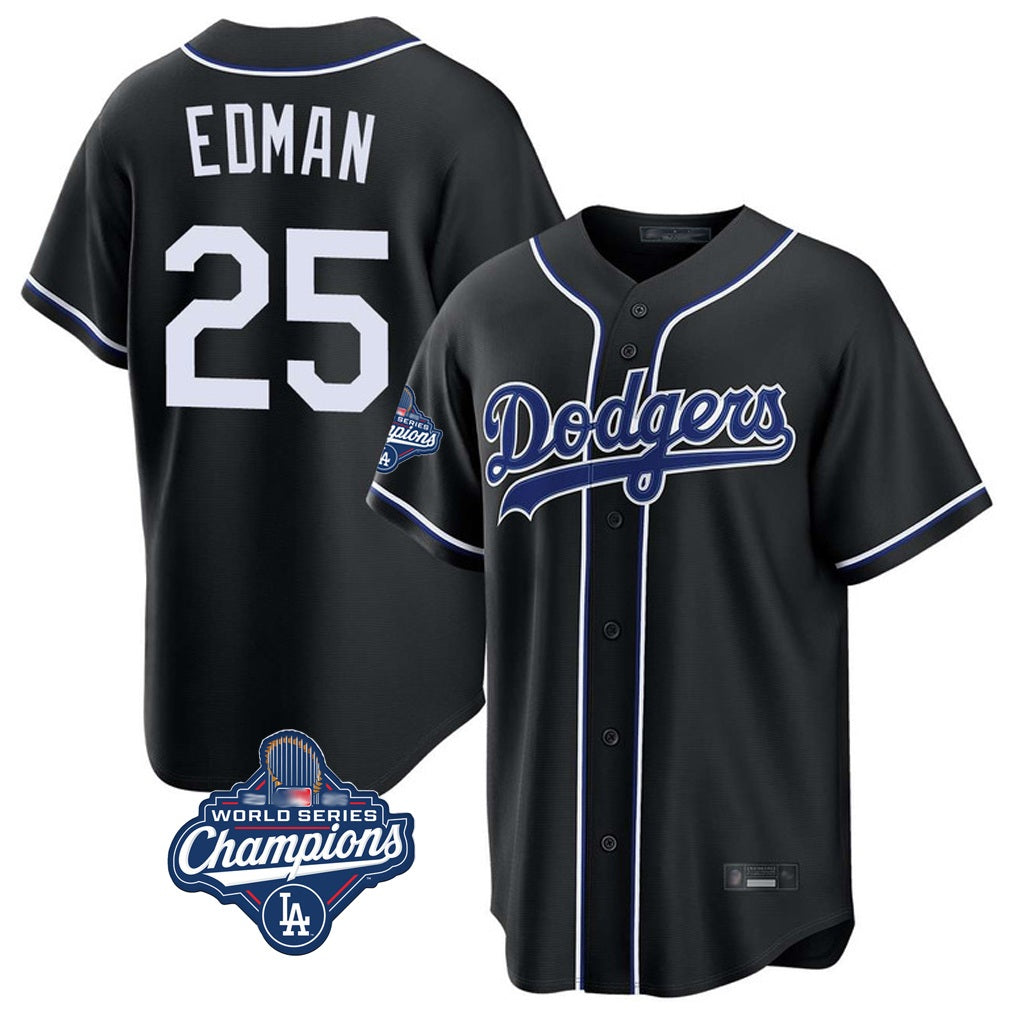 Los Angeles Dodgers #25 Tommy Edman Player Black HOLBERT World Series Meet Carbon Limited Home Stitched Jerseys