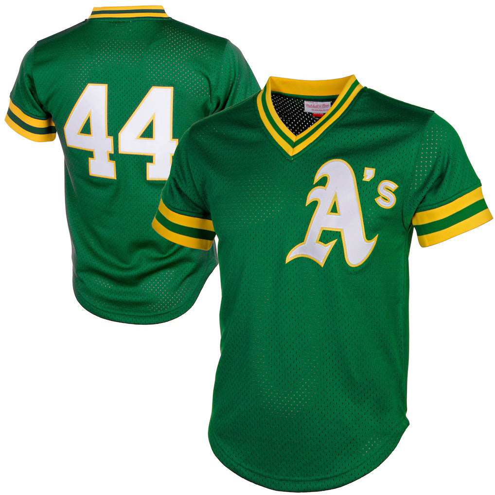 Oakland Athletics #44 Reggie Jackson Mitchell & Ness Green HOLBERT Authentic Batting Practice Jersey