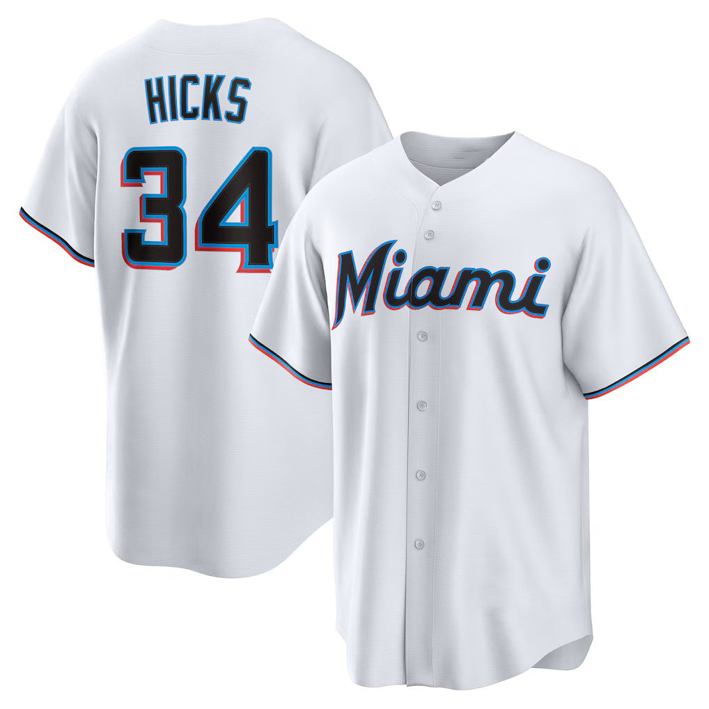 Miami Marlins #34 Liam Hicks White HOLBERT Home Replica Jersey