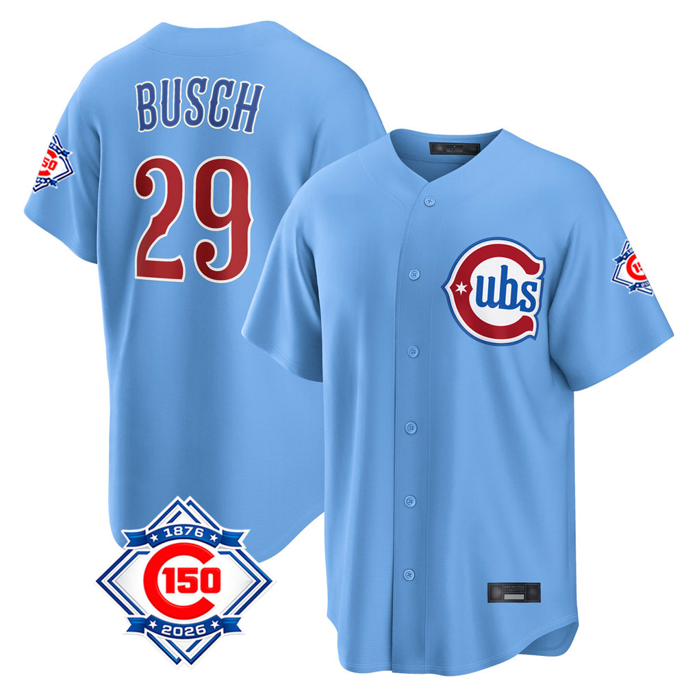 Chicago Cubs #29 Michael Busch Player Light Blue HOLBERT 150th Anniversary Home Game Stitched Jerseys