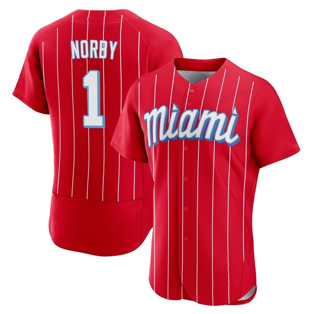 Miami Marlins #1 Connor Norby Player Red HOLBERT City Connect Home Limited Elite Stitched Jerseys